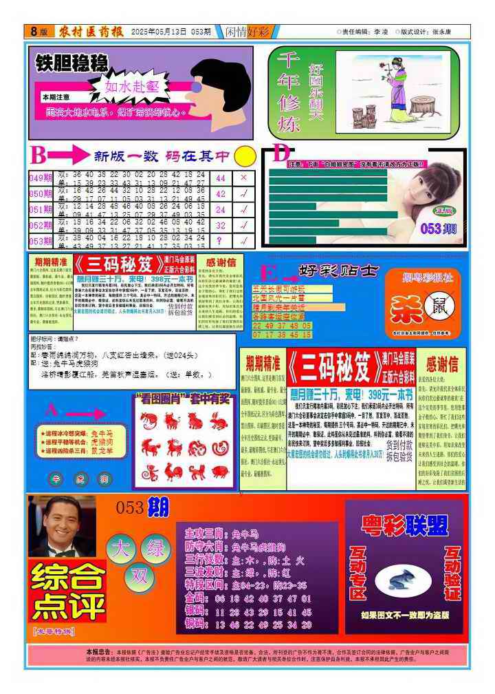053期：彩民推荐：≮新粤彩≯→（博彩必备）